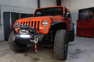Jeep Wrangler Unlimited JKU Front Winch Bumper - Fishbone Offroad - Stubby with Tube Guard - Black Textured Powder Coat - `07-`18